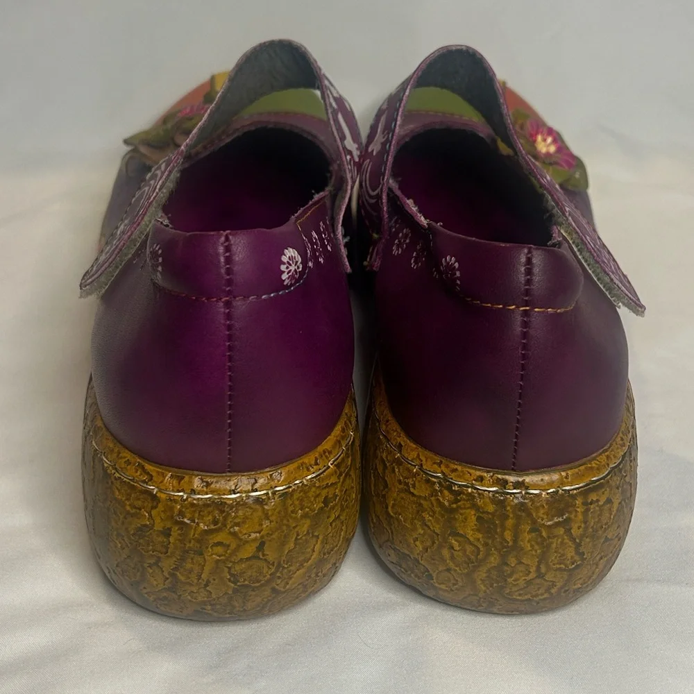 SOCOFY Leather Mary Jane Boho Platform Embossed Flower Ballet Shoes Women’s 10 - Picture 5 of 9